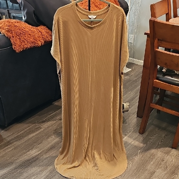 Time And Tru Womens Plus Sz Camel Brown Ribbed Long Maxi Dress. Plus Sz 3X - Picture 1 of 8